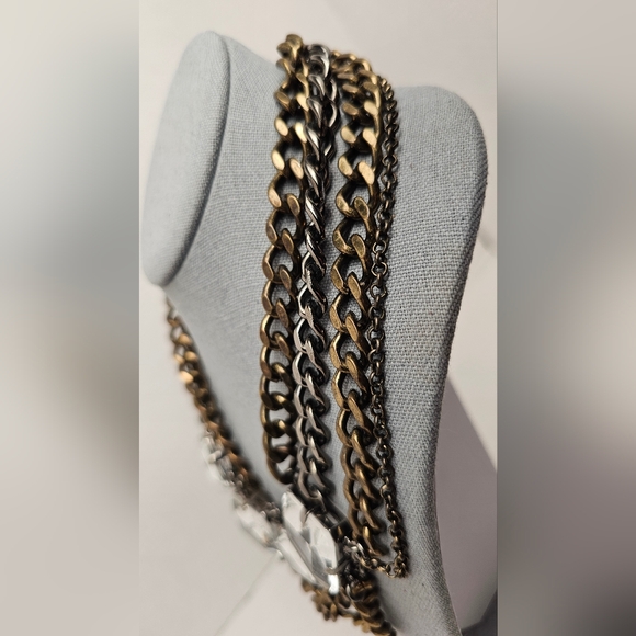 [J. CREW] Heavy Mixed Metals Muli Strand Statement Necklace Large Glass Stones - Picture 7 of 15